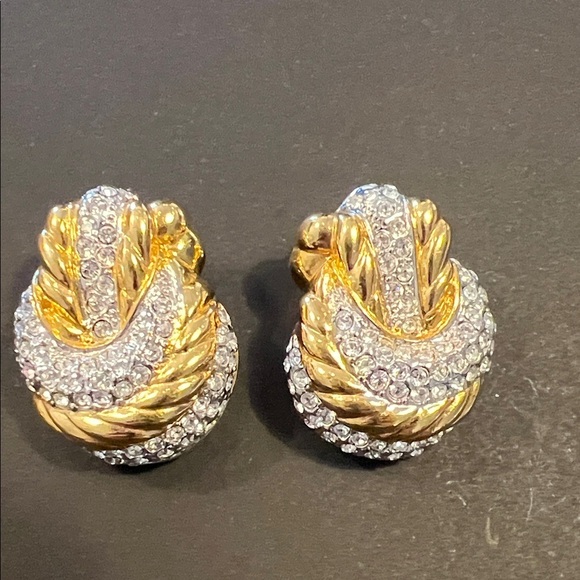 Nolan Miller Jewelry - Vintage signed Nolan Miller Gold plated and rhinestone Crystal Earrings